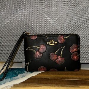 Coach Black Wristlet with Cherry Motif